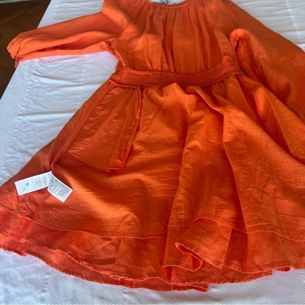 J.Crew Palermo Linen Smocked-Waist Dress Size Medium Fire Lily Color - Picture 12 of 15